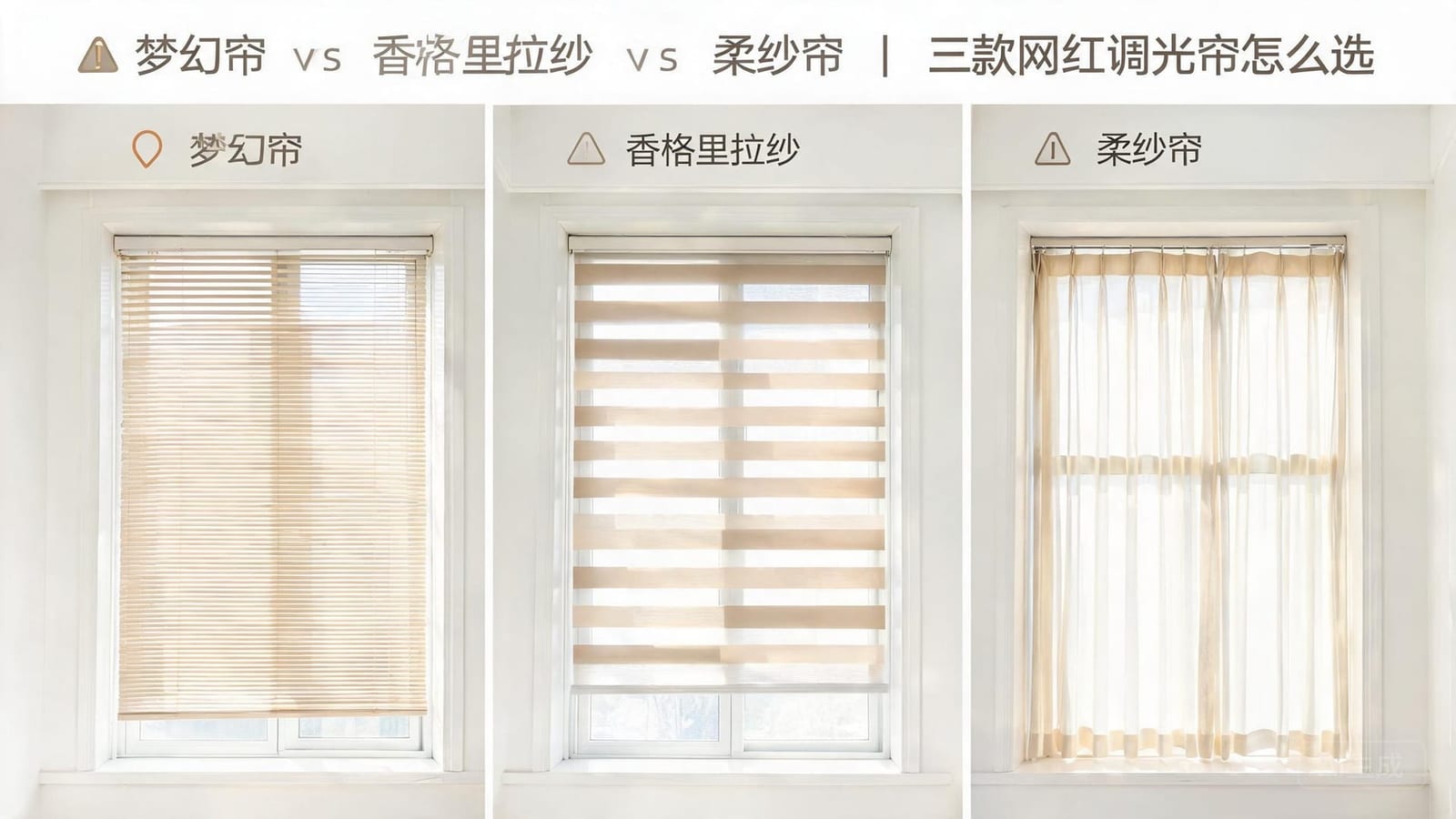 梦幻帘 vs 香格里拉纱 vs 柔纱帘｜三款网红调光帘怎么选？深度对比价格、效果、维修