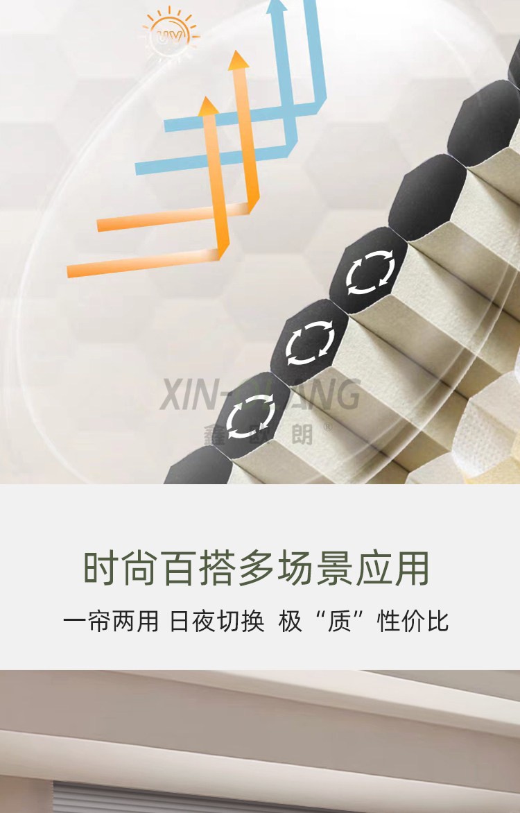 新款日夜蜂巢帘｜38mm/45mm 宽叶片上下结构 电动遮光隔热客厅卧室阳台蜂窝窗帘 详情图11