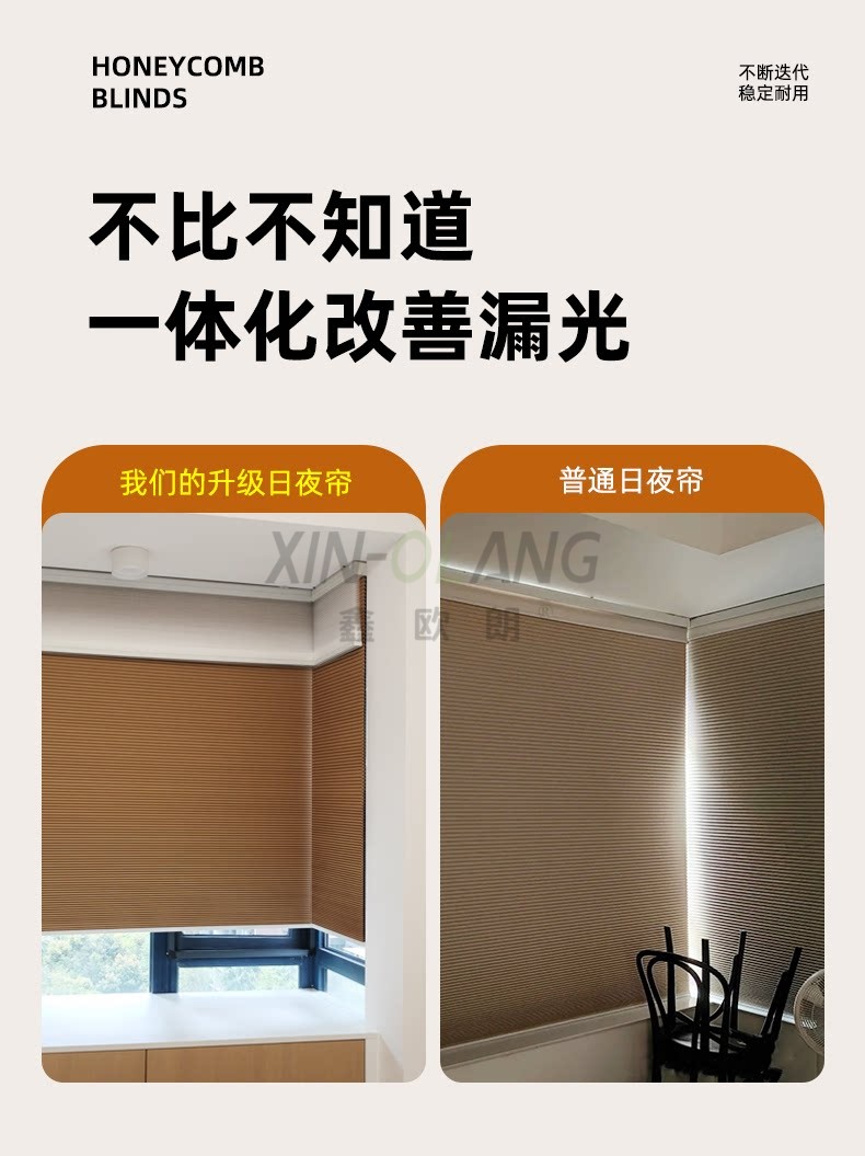 L 型 U 型转角一体电动日夜蜂巢帘 双层两用遮光飘窗蜂窝窗帘定制 详情图7