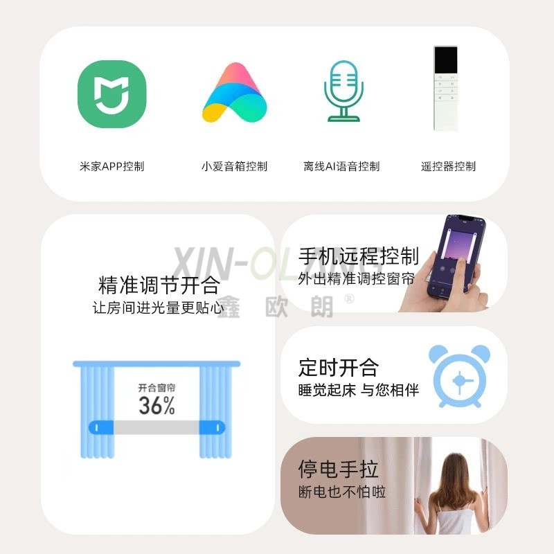 乐屋隐藏式结构带氛围灯电动窗帘电机轨道|小米蓝牙2.0智能自动静音开合帘整套 主图3