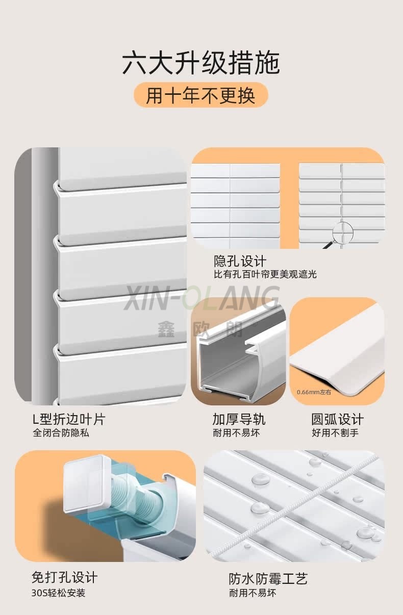 L 型(厂型)S 型 PVC 百叶帘|免打孔防水遮光 卫生间厨房浴室隐私百叶窗帘定制 详情图2