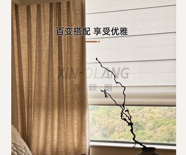 仿麻面料法式罗马帘｜折叠升降遮阳透光 卧室书房茶室装饰窗帘定制 详情图17