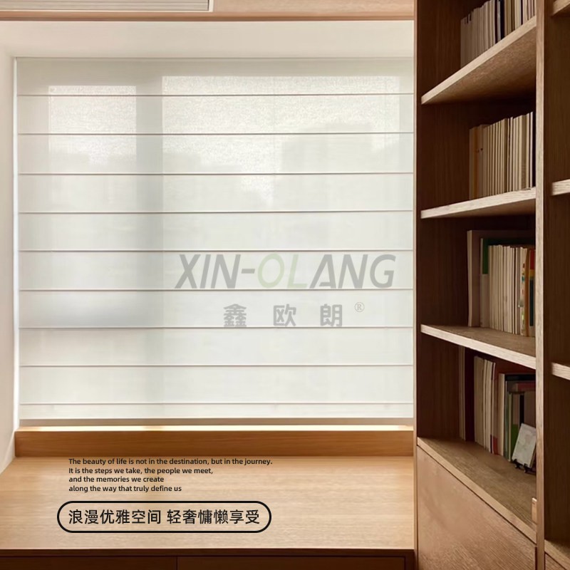 仿麻面料法式罗马帘｜折叠升降遮阳透光 卧室书房茶室装饰窗帘定制 主图5