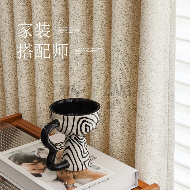 香草琥珀棉麻遮光窗帘 防晒隔热客厅卧室高级感布艺定制 主图3