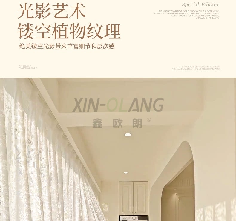 月枝影法式新款纱帘 透光不透人纱 光影氛围阳台卧室高级感窗纱定制 详情图3